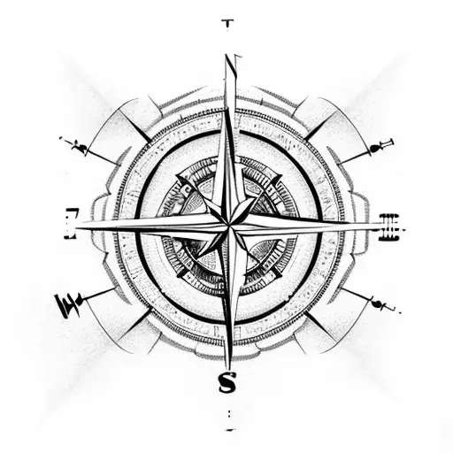 A Compass With Musical Symbols Pointing Towards A Beach