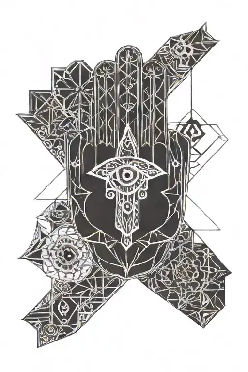 Hamsa Hand And Geometric Background