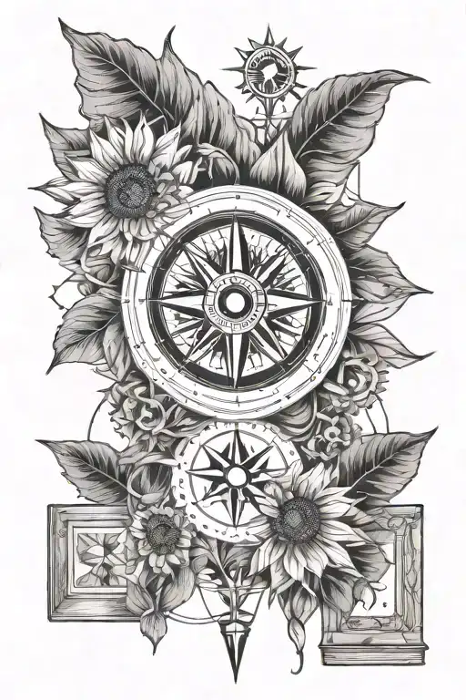 Sunflower Intertwined With Books And A Compass
