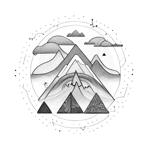 A Whimsical Mountain Landscape With Musical Notes Floating In The Sky