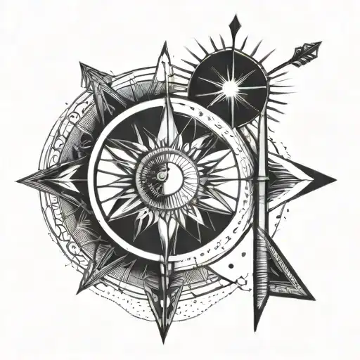 Matching Tatoo Geometric With An Arrow A Book And A Moon And Sun