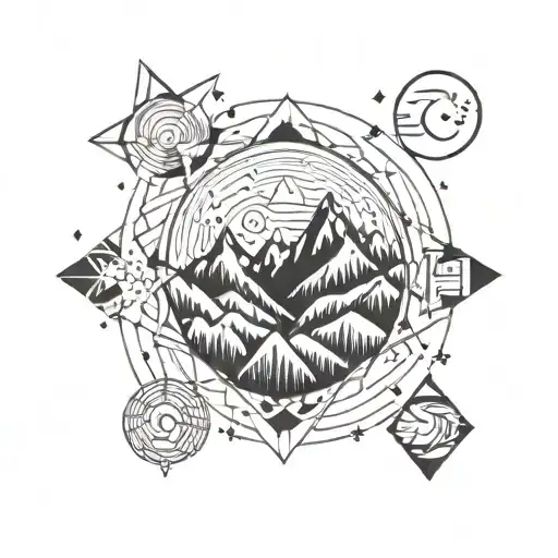 A Swirl Shape Of Stars And Moon And A Mountain Range