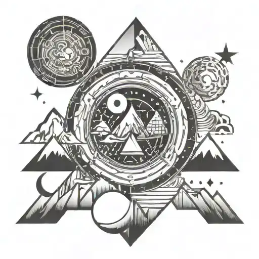 A Swirl Shape Of Stars And A Moon And A Mountain Range