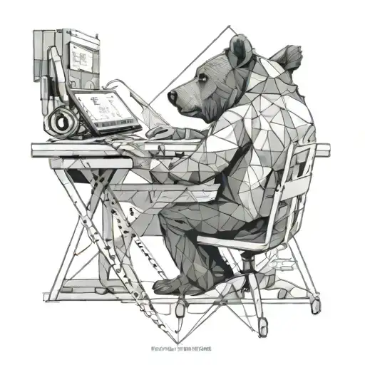 Man At Desk With Bear Looming Behind Him