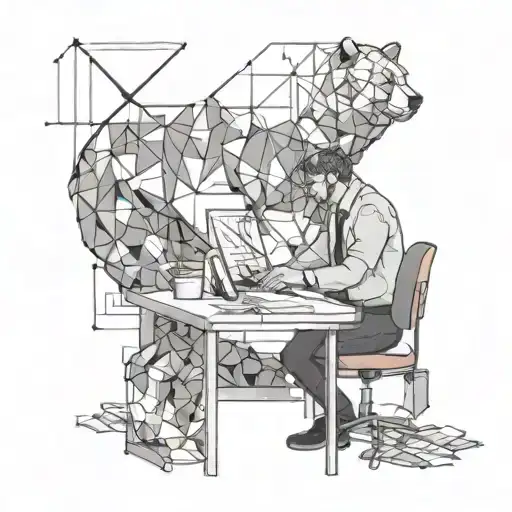 Nerdy Man Working At Desk With Bear Beside Him