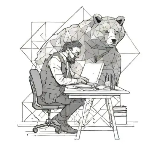 Nerdy Man Working At Desk With Bear Beside Him
