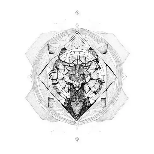 Samourai With Geometric Forms In Background