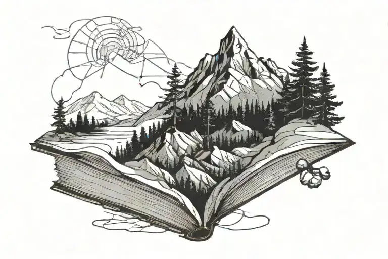 Mountain And Tree Popping Out Of Book