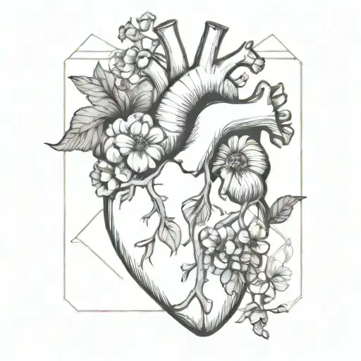 Anatomical Heart With Some Rotten Black Spots And Some Growing Flowers