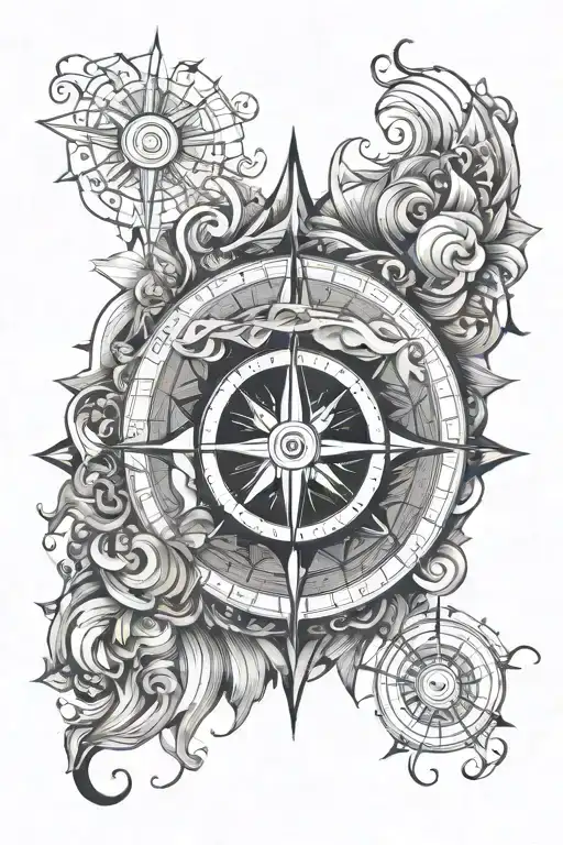 Compass With Wave And Sun Rising