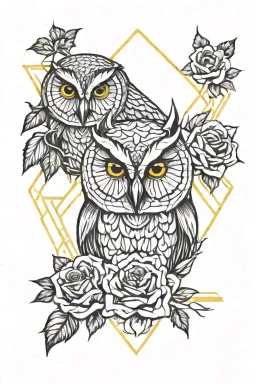 Owl And Yellow Rose Intertwined