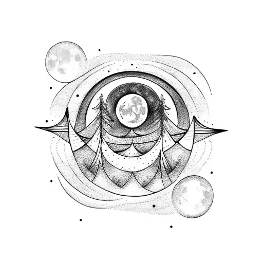 Tattoo Moon Phases And Tree Vertical Geometric Design