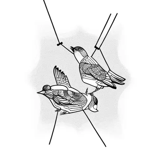 Three Little Birds Hanging On A Cable Line