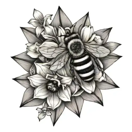 Bee And Daffodil Flowers With Shading