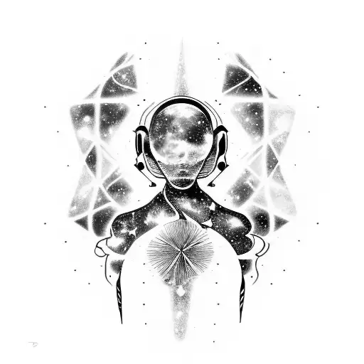 A Galaxy Merging With A Human Figure Ascending Towards Enlightenment