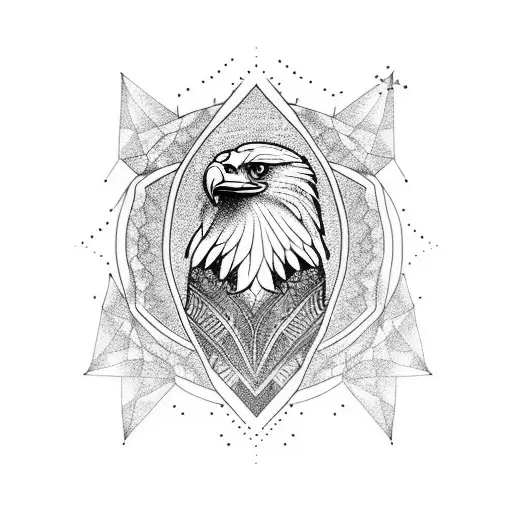 A Dotwork Design Of An Eagle Perched On Zeus's Shoulder
