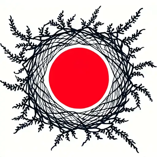 Red Sun With Vines Wrapped Around It