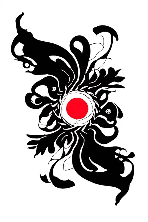 Red Sun With Spiral Vines Around It