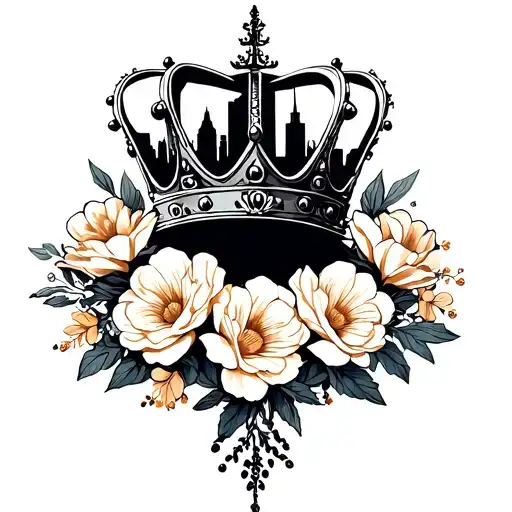 Crown With Flowers Of Lys Paris Lyon City Skyline