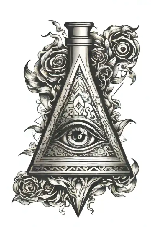 Triangle Flask With An Eye Inside Fire On The Top