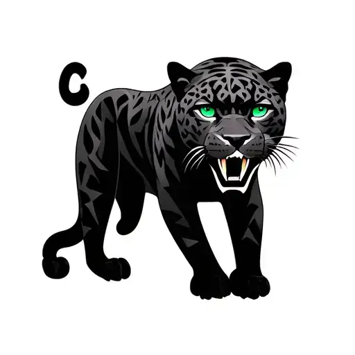 Black Jaguar With 3 Teeth And Forest Green Eyes Looking