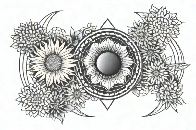 Moon Cycle With Chrysanthemums Around