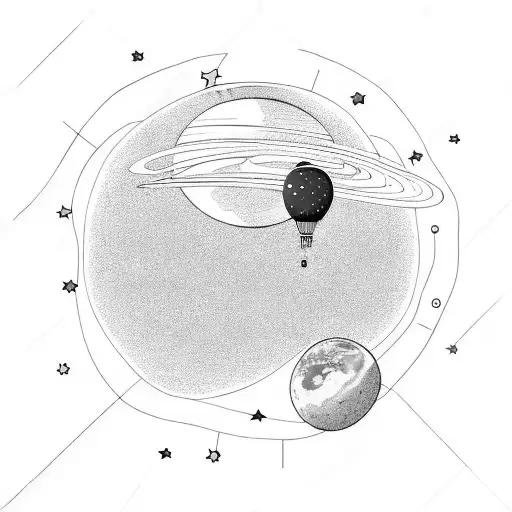 Astronaut Holding Balloons As Planets