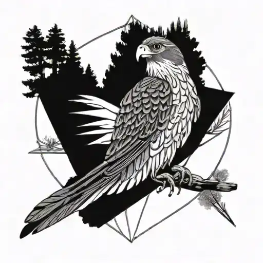 Falcon Against The Background Of The Forest