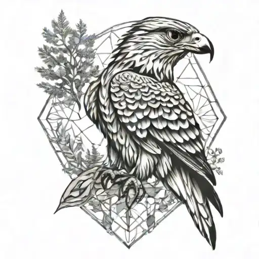 Falcon Against The Background Of The Forest