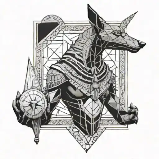 Realistic Anubis Holding A Scale Where One Side Of The Scale Has A Heart And The Other One Feather