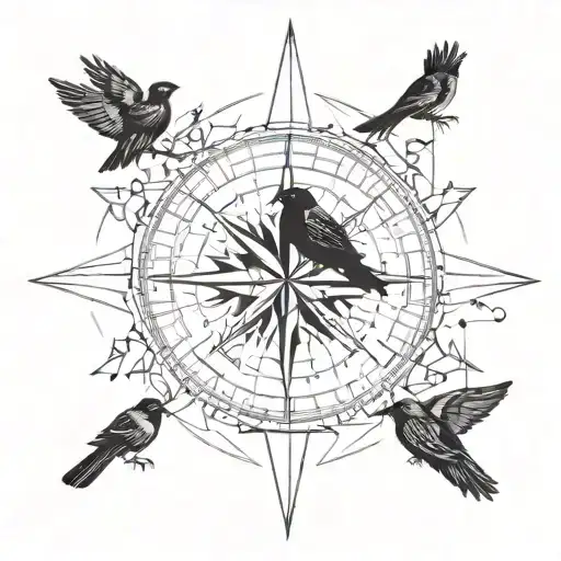 Compass Tree Black Birds Flying Away