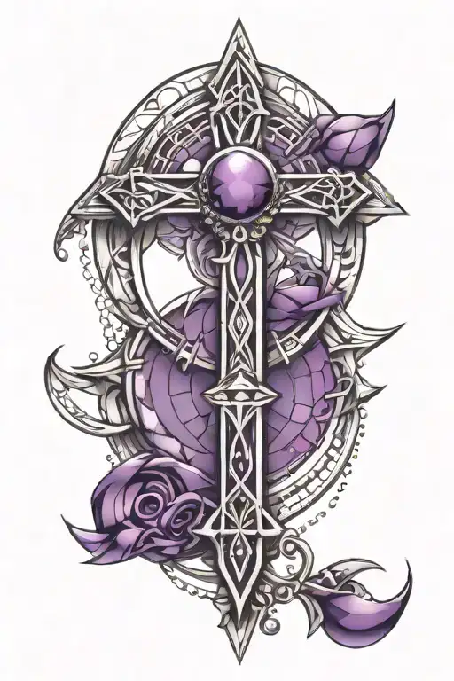 Ankh With Purple Jewels And A Purple Crescent Moon At The Bottom