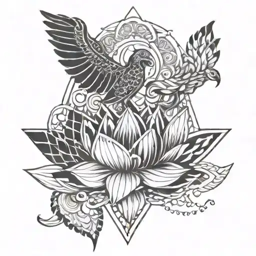 Lotus And Phoenix Bird