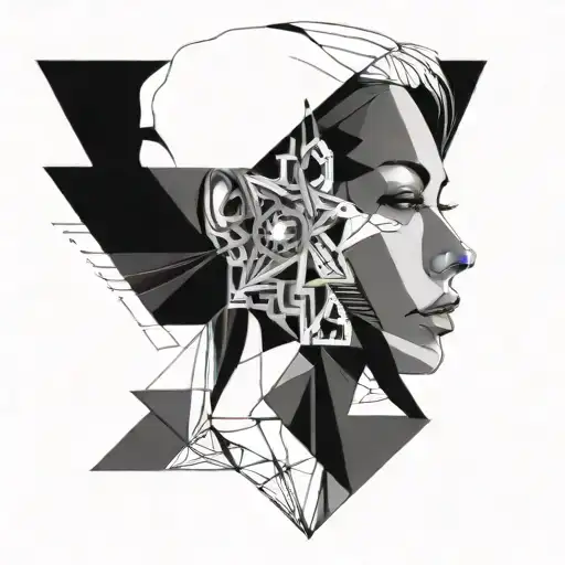 Abstract Design Of A Woman's Face Intertwined With Intricate Machinery