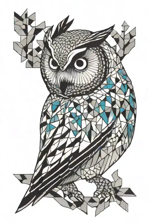 Mystic Owl With Geometric Pattern In Background For Neck