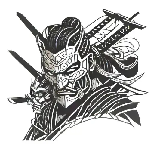 Samurai In A Mask And Katanas