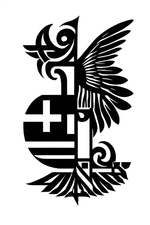 Greek Flag With Greek Symbol Of Family