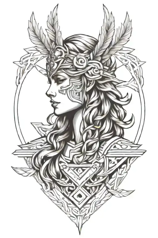 Aggressive Valkyrie In Intertwined Laurel Wreaths