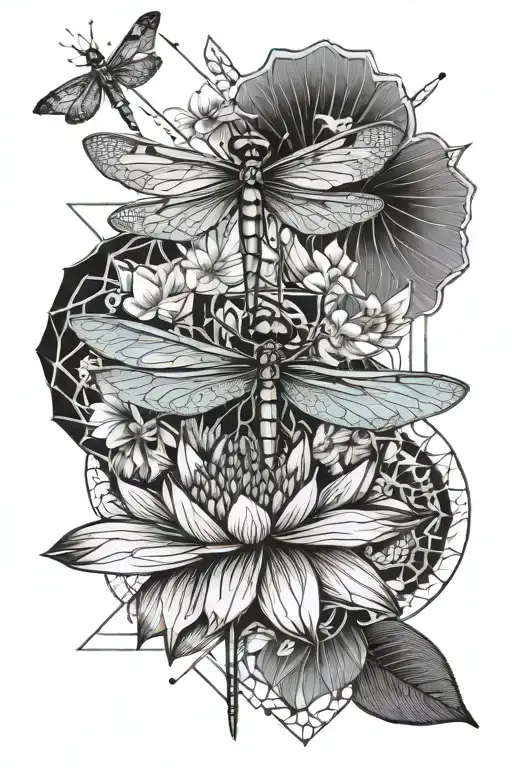 Dragonfly And Lotus Flower
