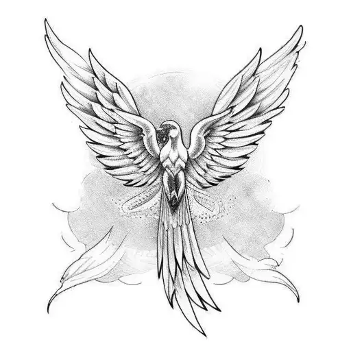 Phoenix Integrated With An Angel Tattoo That Already Exists