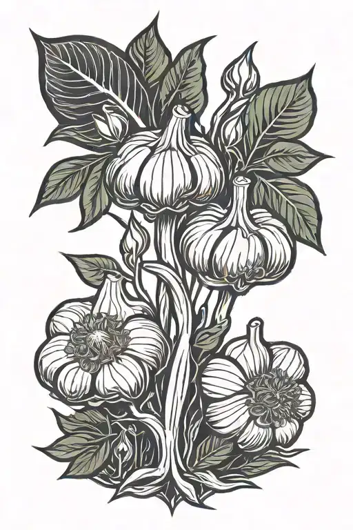 Garlic Plant With Flower And Cooking Knife