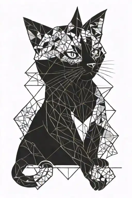 Cat Line Drawing Art Tattoo Design With Geometric Shapes