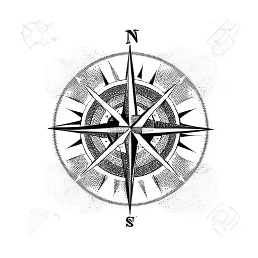 Compass In Middle Of Line Below Anchor Above Flag