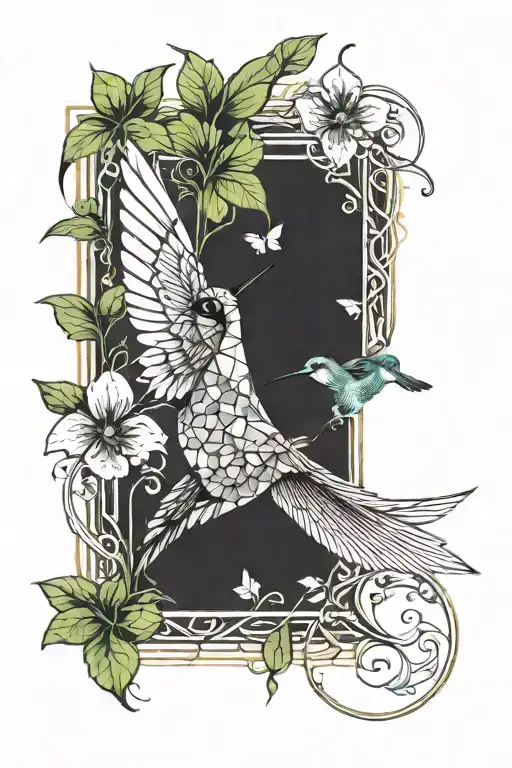 Humming Bird With A 4 Leaf Clover Leaf