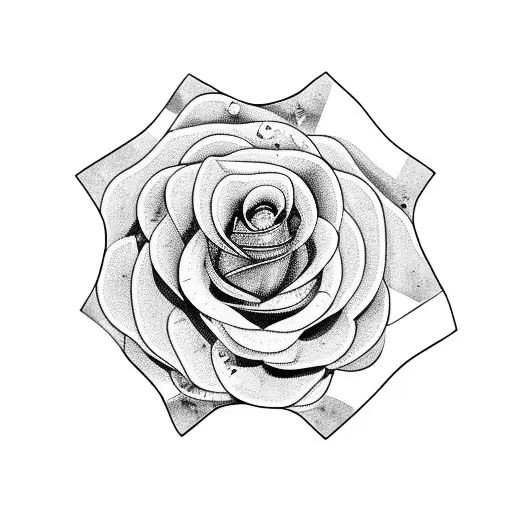 Mosaic Tile Drawing Of A Rose In A Glass Display Case With Petals Falling