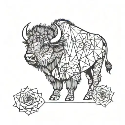 Single Line Bison Wearing A Cactus Flower