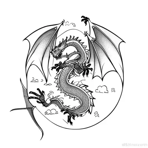 Dragon Flying Over A City Of Buildings