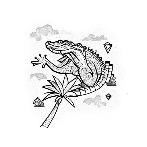 Crocodile Under A Palm Tree