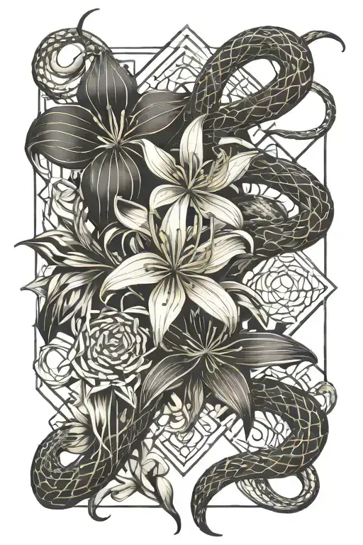 Spider Lily And Snake Intertwined