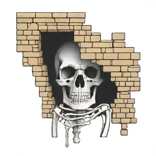 A Skeleton Hiding And Stuck In A Brick Wall